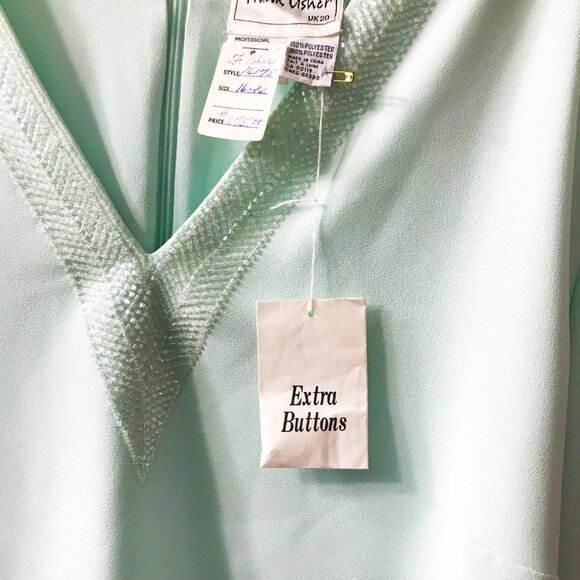 Rare Vintage Mint Green Beaded Cocktail Dress by Frank Usher - NWT size US16 - Picture 7 of 10